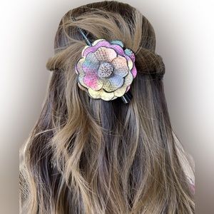 UNIQUE Leather Flower on Alligator Clip
